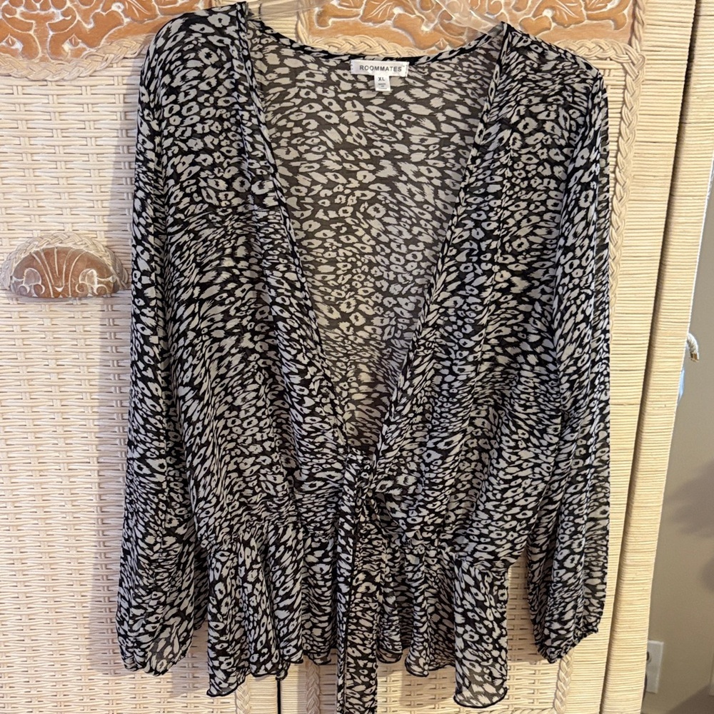 Chaus Black and White Animal Print Blouse